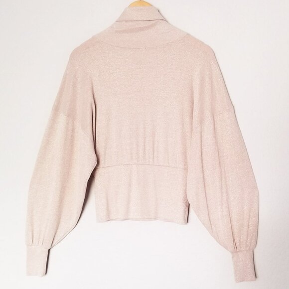 Free People Glam Sparkle Cowl Neck Pullover Sweater Pearl Dust Glitter Champagne - Picture 6 of 15